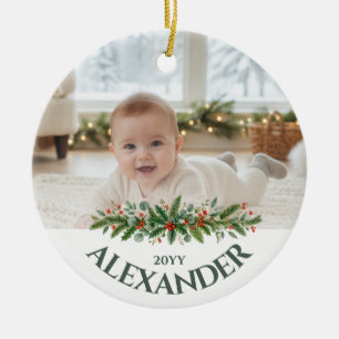 Classic Baby’s First Christmas Photo Ceramic Ornament