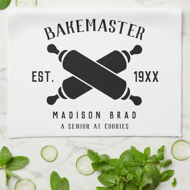 Classic Bake Master mother's day custom black text Tea Towel (Folded)