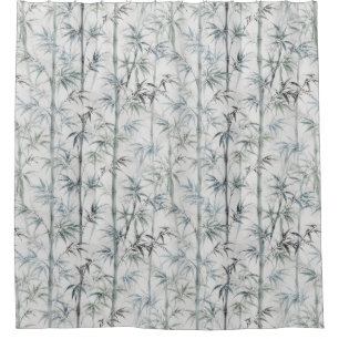 Classic Bamboo Botanical Pattern in Indigo Blue Shower Curtain