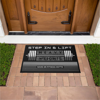 Classic barbell design, Customisable gym Doormat