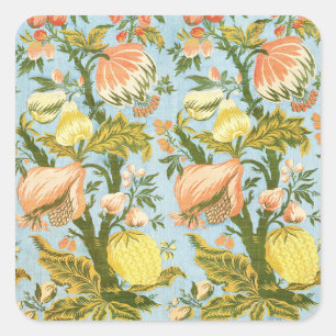 Classic Baroque Floral Fruit Damask Textile Square Sticker