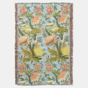 Classic Baroque Floral Fruit Damask Textile Throw Blanket