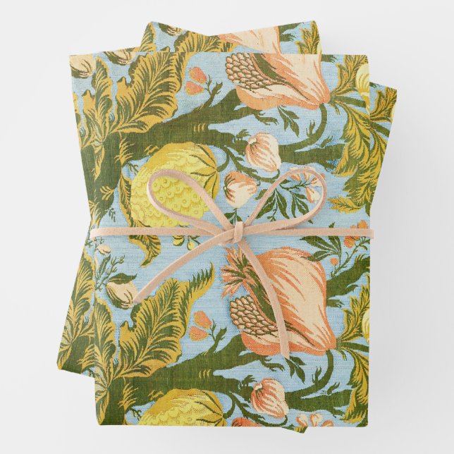 Classic Baroque Floral Fruit Damask Textile Wrapping Paper Sheet (In situ)