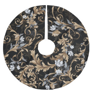 Classic baroque flowers: black background. brushed polyester tree skirt