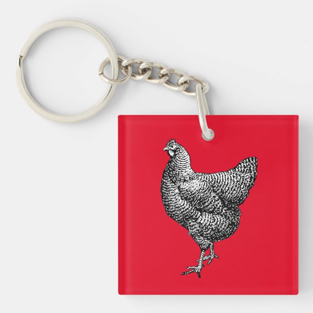 Classic Barred Plymouth Rock Chicken Hen Key Ring (Front)