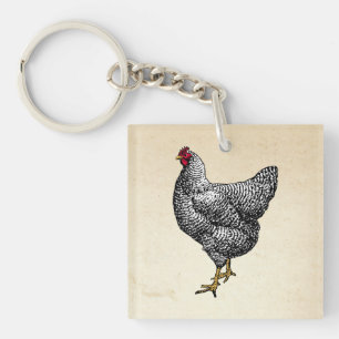 Classic Barred Plymouth Rock Chicken Hen Key Ring
