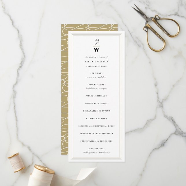 Classic Bars Lines Double Monogram Modern Wedding Program (Front/Back In Situ)