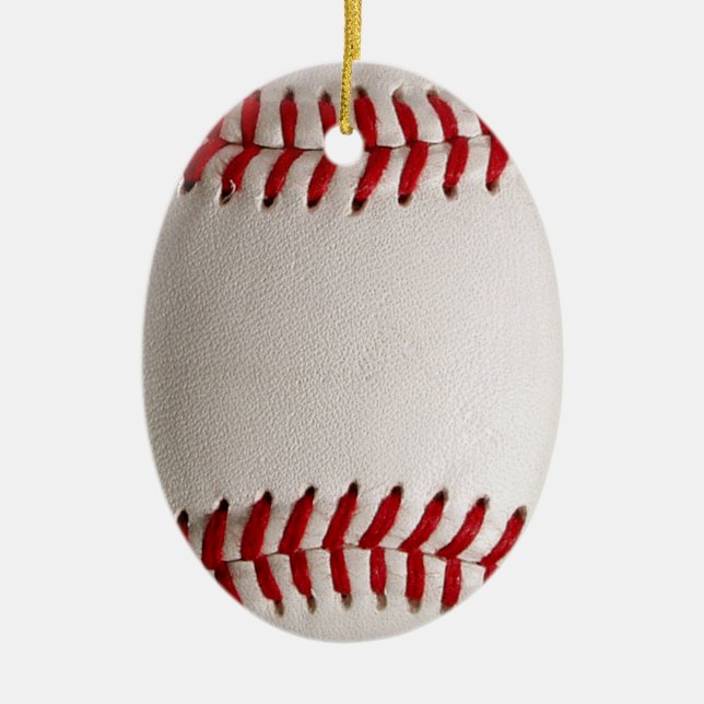 Classic Baseball and Softball Red Stitching Ceramic Ornament (Front)