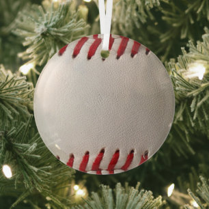 Classic Baseball and Softball Red Stitching Glass Tree Decoration