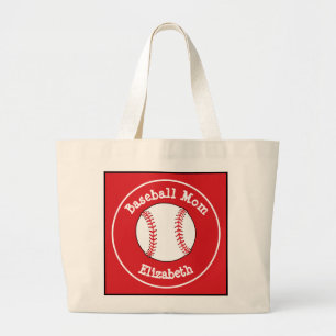 Classic Baseball Mum Red White Personalised  Large Tote Bag