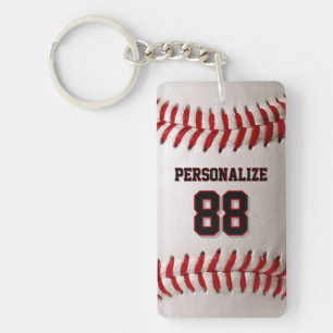 Classic Baseball Stitch Custom Name and Number Key Ring