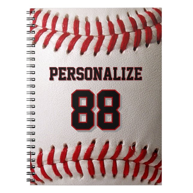 Classic Baseball Stitch Custom Name and Number Notebook (Front)