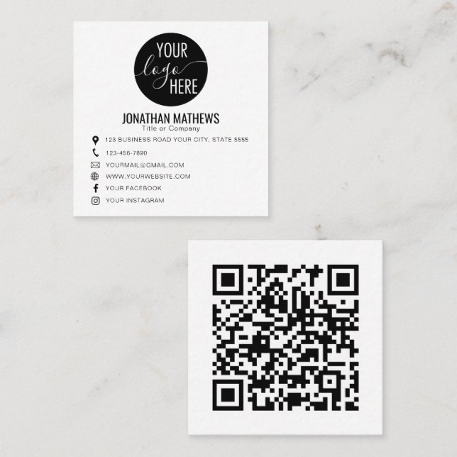 Classic Basic Professional Company Logo QR Code Square Business Card (Front/Back)