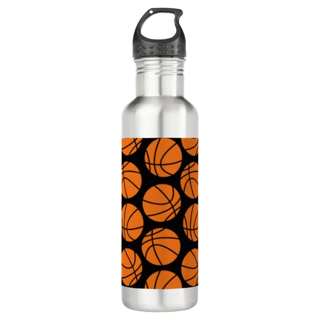 Classic Basketball Pattern on Black 710 Ml Water Bottle (Front)