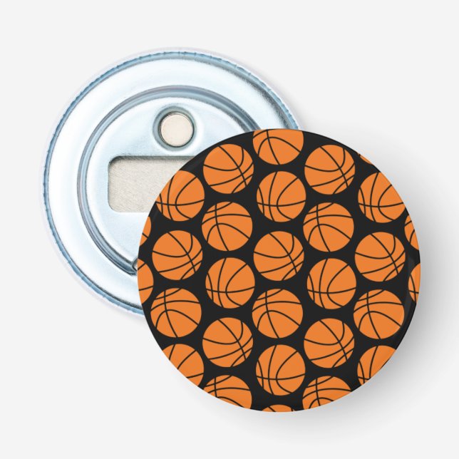 Classic Basketball Pattern on Black Bottle Opener (Front)