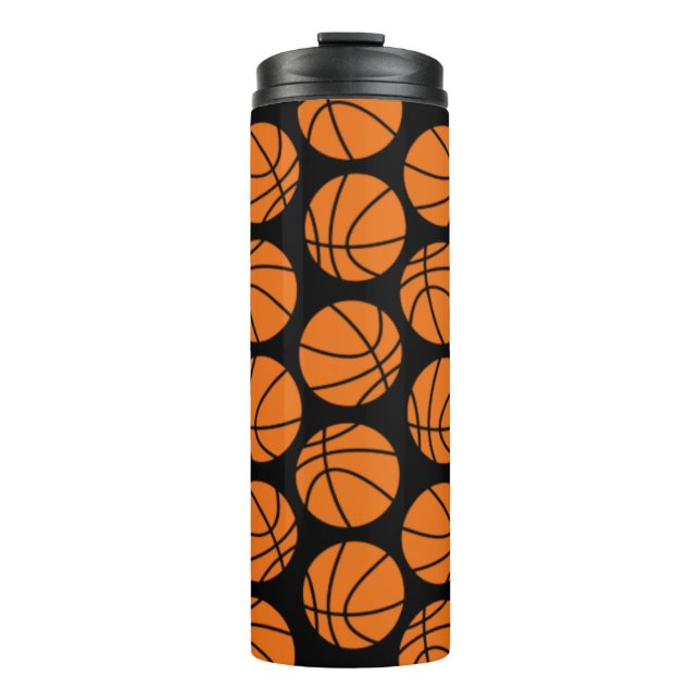 Classic Basketball Pattern on Black Thermal Tumbler (Front)