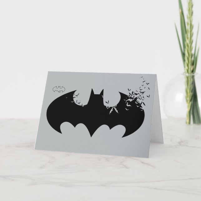 Classic Batman Logo Dissolving Into Bats Card (Front)