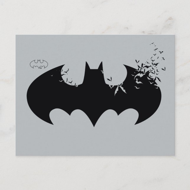 Classic Batman Logo Dissolving Into Bats Invitation Postcard (Front)