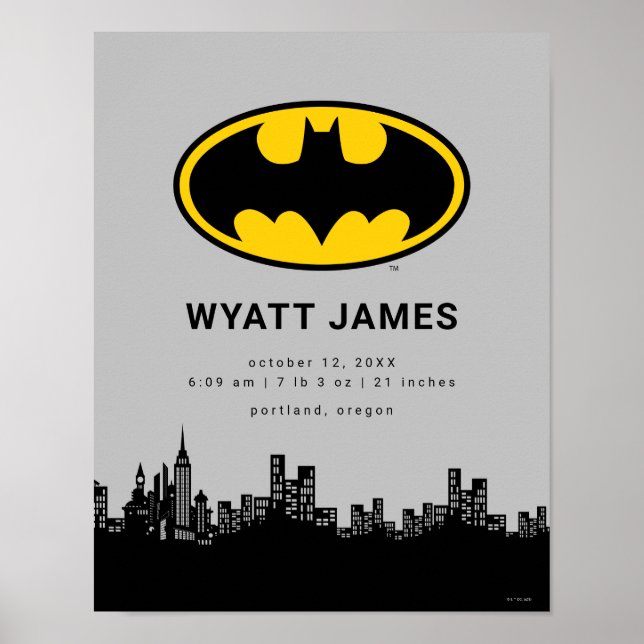 Classic Batman Symbol | New Baby Birth Stats Poster (Front)