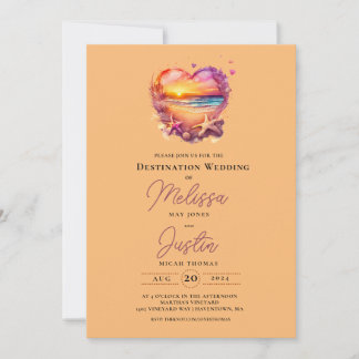 Classic Beach Heart Wedding Invitation