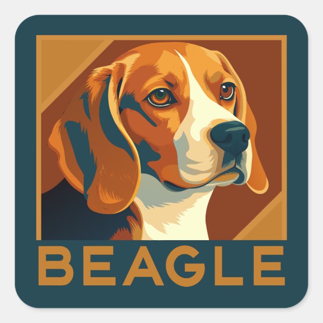 Classic Beagle Portrait Retro Style Square Sticker (Front)