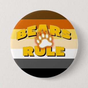 Classic Bear Pride Flag Bears Rule Bear Paw 7.5 Cm Round Badge
