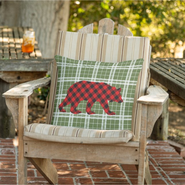 Classic Bear Red Black Buffalo Lumberjack Check Cushion (Chair)