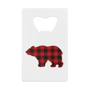 Classic bear silhouette red black plaid [pattern 