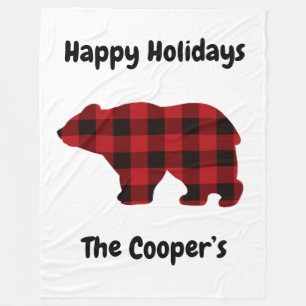 Classic bear silhouette red black plaid [pattern  fleece blanket