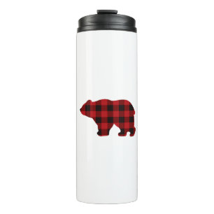 Classic bear silhouette red black plaid [pattern  thermal tumbler