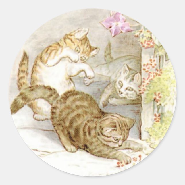 Classic Beatrix Potter Cute Kitten Classic Round Sticker (Front)