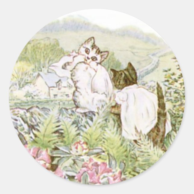 Classic Beatrix Potter Cute Kitten Classic Round Sticker (Front)