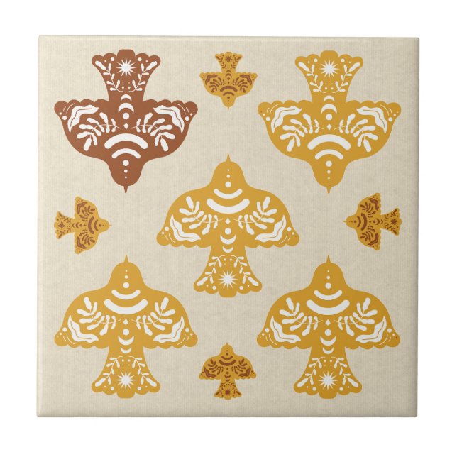 Classic beautiful birds Italian folk art kraft Ceramic Tile (Front)