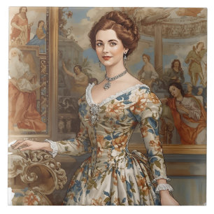 Classic, Beautiful Princess with Floral Accents Ceramic Tile