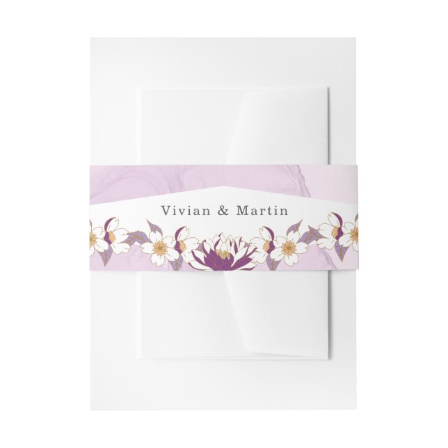 Classic Beautiful Purple Lotus and Colour Ink Invitation Belly Band (Front Example)