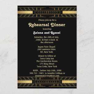 Classic Beauty Art Deco Rehearsal Dinner Invitation