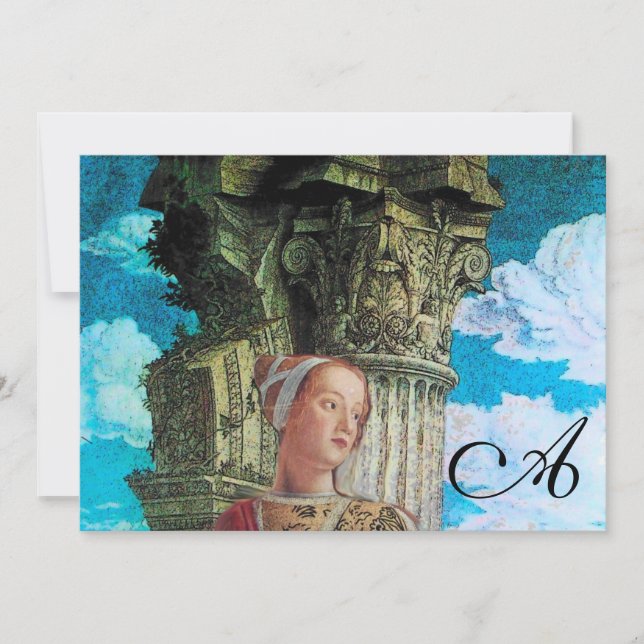 CLASSIC BEAUTY MONOGRAM ,bright antique blue black Invitation (Front)