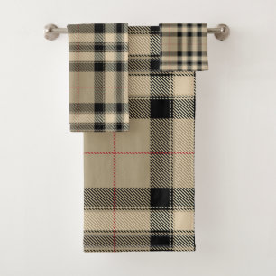 Classic Beige And Black Plaid Bath Towel Set
