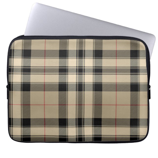Classic Beige And Black Plaid Electronics Bag (Front)