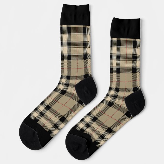 Classic Beige And Black Plaid  Socks (Left)