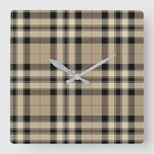 Classic Beige And Black Plaid Square Wall Clock (Front)