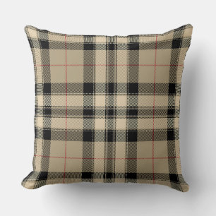 Classic Beige And Black Plaid Throw Pillow