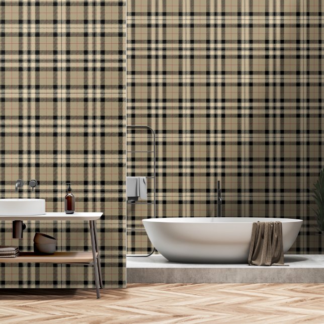 Classic Beige And Black Plaid   Wallpaper (Bathroom)