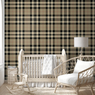 Classic Beige + Black Plaid  Wallpaper