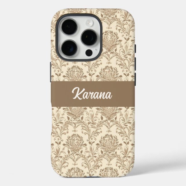 Classic Beige Damask Case-Mate iPhone Case (Back)