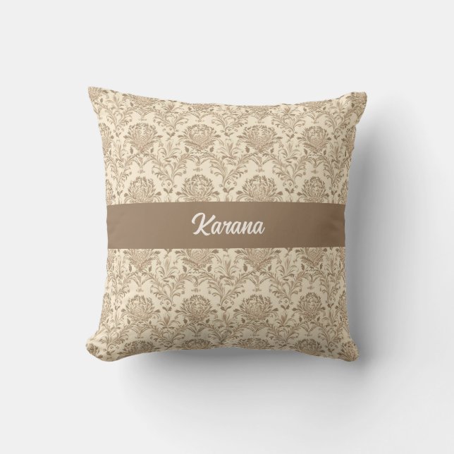 Classic Beige Damask Cushion (Front)