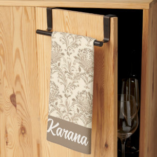 Classic Beige Damask Tea Towel