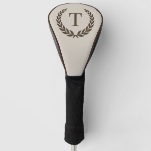 Classic Beige & Dark Brown Initial Laurel Monogram Golf Head Cover