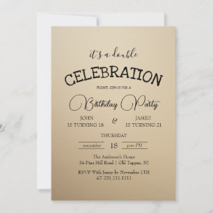 Classic Beige Double Birthday Party  Invitation
