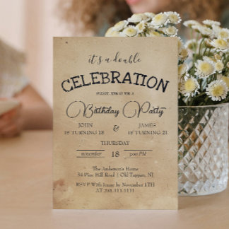 Classic Beige Double Birthday Party Invitation